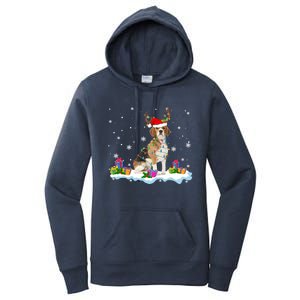 Santa Beagle Funny Lights Santa Reindeer Dog Lover Xmas Cute Gift Women's Pullover Hoodie