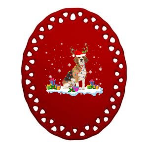 Santa Beagle Funny Lights Santa Reindeer Dog Lover Xmas Cute Gift Ceramic Oval Ornament