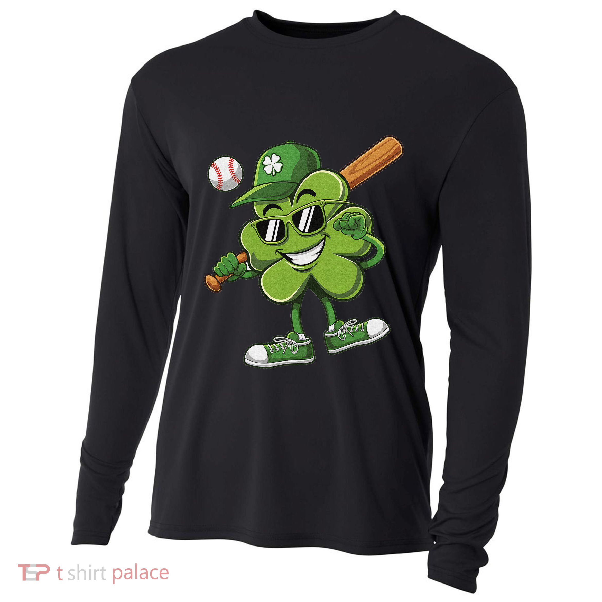 Shamrock Baseball Funny St Patricks Day Cooling Performance Long Sleeve Crew