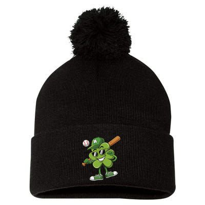 Shamrock Baseball Funny St Patricks Day Pom Pom 12in Knit Beanie