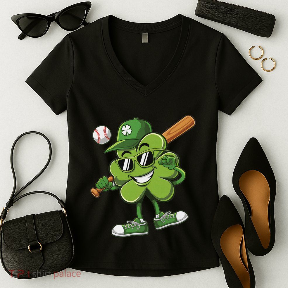 Shamrock Baseball Funny St Patricks Day Women's V-Neck T-Shirt
