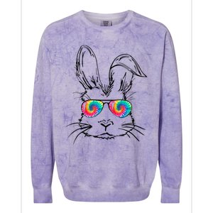 Sunglass Bunny Face Tie Dye Happy Easter Day Colorblast Crewneck Sweatshirt