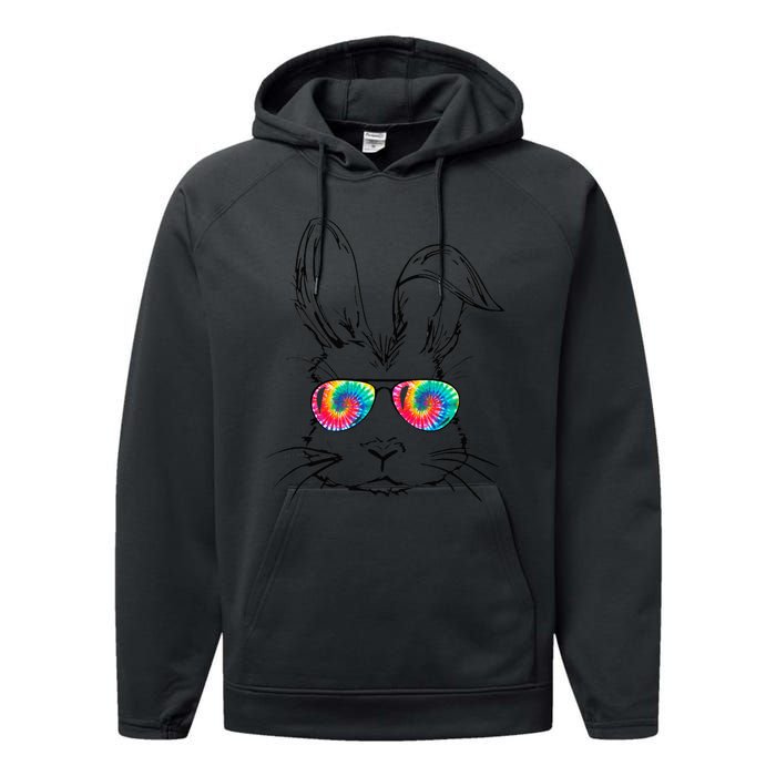 Sunglass Bunny Face Tie Dye Happy Easter Day Performance Fleece Hoodie