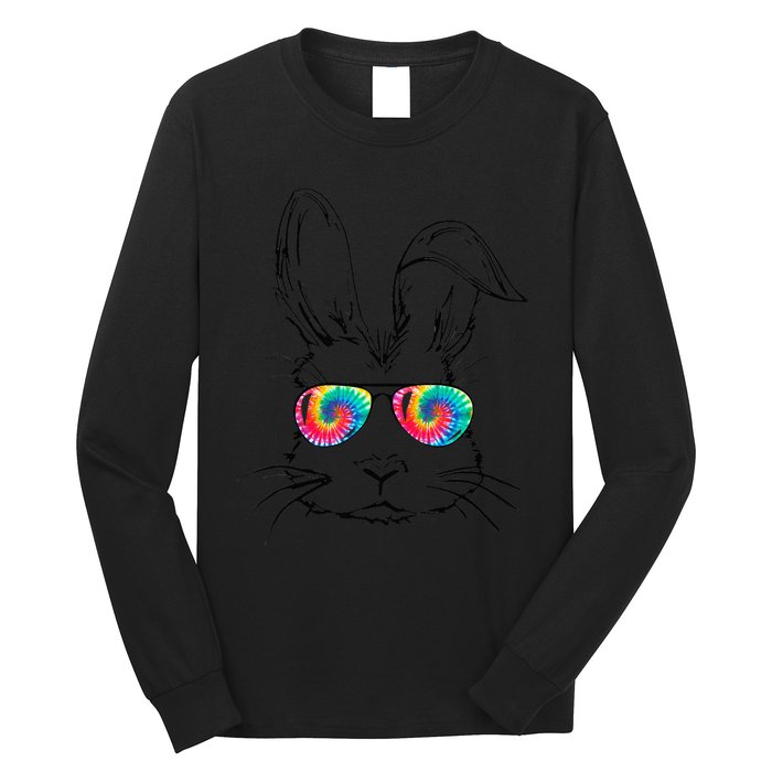 Sunglass Bunny Face Tie Dye Happy Easter Day Long Sleeve Shirt