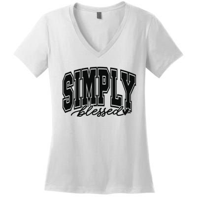 Simply Blessed Faith Christian Religious Jesus Women's V-Neck T-Shirt