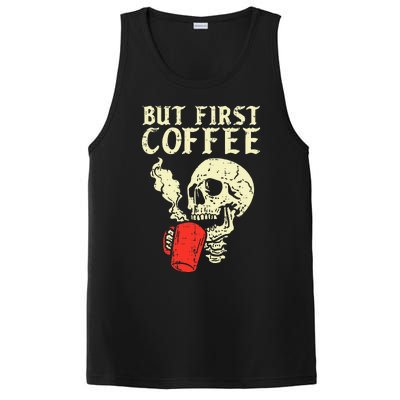 Skeleton But First Coffee Funny Halloween Caffeine Women PosiCharge Competitor Tank