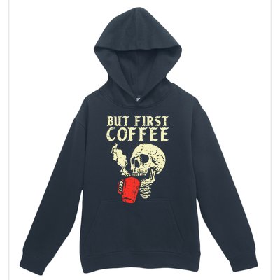 Skeleton But First Coffee Funny Halloween Caffeine Women Urban Pullover Hoodie