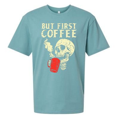 Skeleton But First Coffee Funny Halloween Caffeine Women Sueded Cloud Jersey T-Shirt