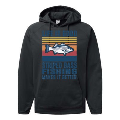 Striped Bass Fishing Gifts Saltwater Fish Striped Bass Performance Fleece Hoodie