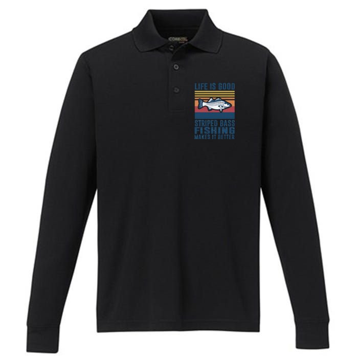 Striped Bass Fishing Gifts Saltwater Fish Striped Bass Performance Long Sleeve Polo