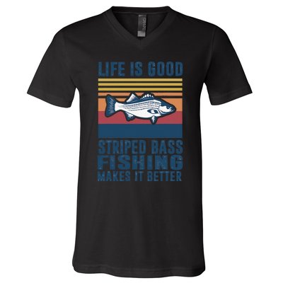 Striped Bass Fishing Gifts Saltwater Fish Striped Bass V-Neck T-Shirt