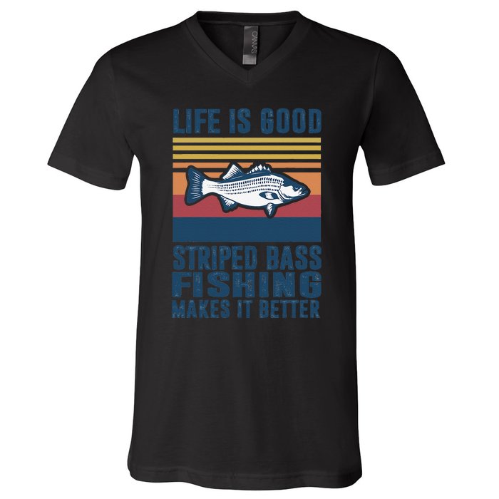 Striped Bass Fishing Gifts Saltwater Fish Striped Bass V-Neck T-Shirt