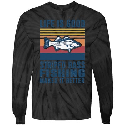 Striped Bass Fishing Gifts Saltwater Fish Striped Bass Tie-Dye Long Sleeve Shirt