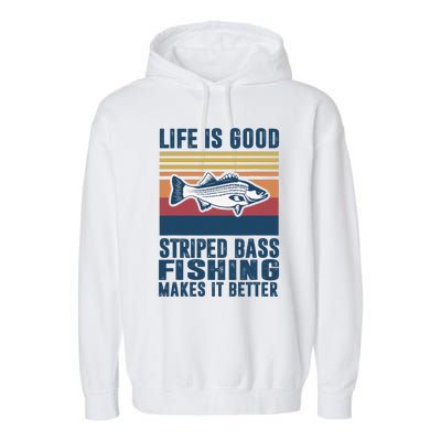 Striped Bass Fishing Gifts Saltwater Fish Striped Bass Garment-Dyed Fleece Hoodie