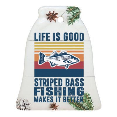 Striped Bass Fishing Gifts Saltwater Fish Striped Bass Ceramic Bell Ornament