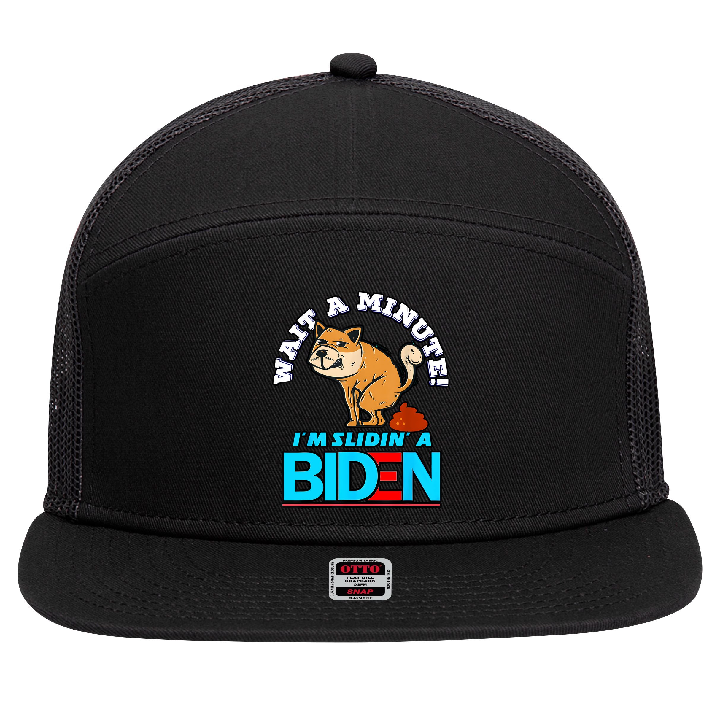Slidin Biden Funny Dog Trump Political Sarcasm 7 Panel Mesh Trucker Snapback Hat