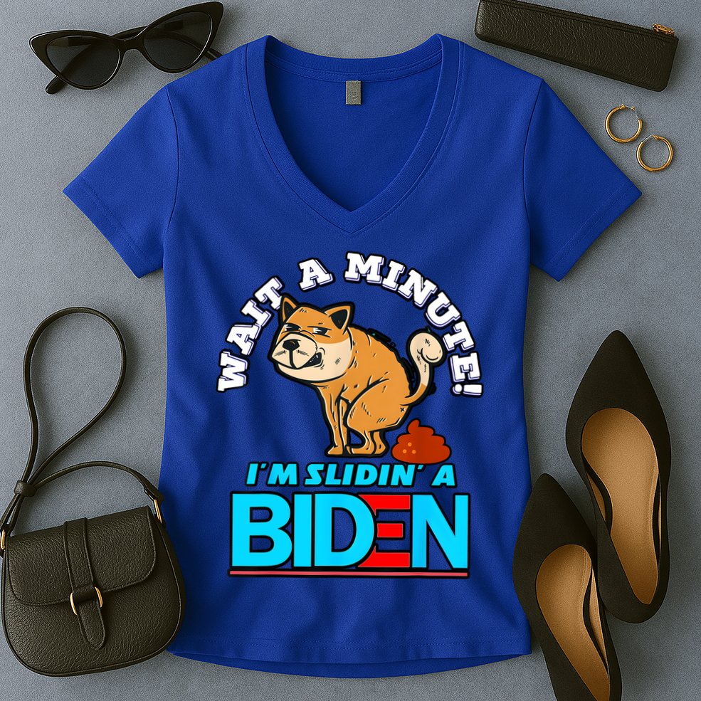 Slidin Biden Funny Dog Trump Political Sarcasm Women's V-Neck T-Shirt