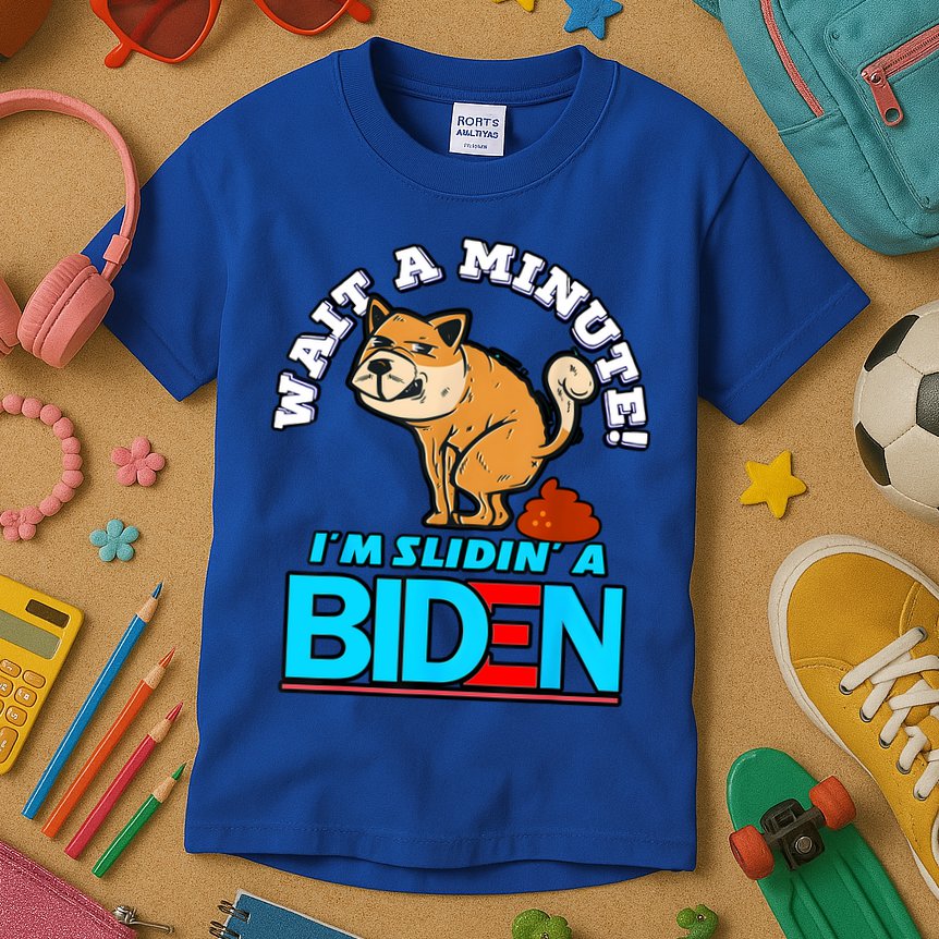 Slidin Biden Funny Dog Trump Political Sarcasm Kids T-Shirt