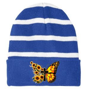 Sunflower Butterfly Faith Cute Gift Striped Beanie with Solid Band