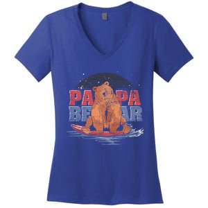 Surfing Bear Family Dad Cute Animal Daddy Papa Bear Gift Women's V-Neck T-Shirt