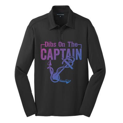 Sailor Boat Funny Captain Wife Dibs On The Captain Gift Silk Touch Performance Long Sleeve Polo