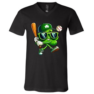 Shamrock Baseball Funny St Patricks Day V-Neck T-Shirt