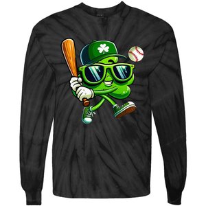 Shamrock Baseball Funny St Patricks Day Tie-Dye Long Sleeve Shirt