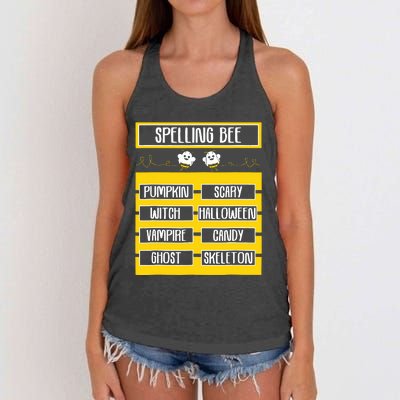 Spelling Bee Funny Pun Halloween Costume For Teachers Women's Knotted Racerback Tank