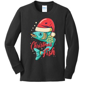 Santa Bass Fishing Christmas For Funny Fisher Xmas Gift Kids Long Sleeve Shirt