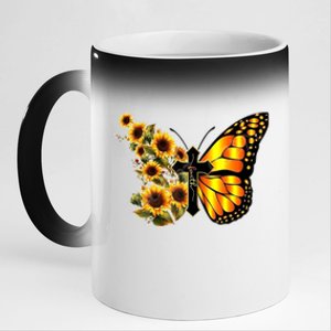 Sunflower Butterfly Faith 11oz Black Color Changing Mug