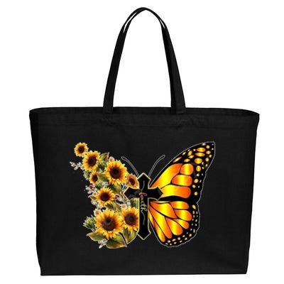 Sunflower Butterfly Faith Cotton Canvas Jumbo Tote