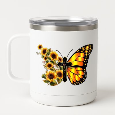 Sunflower Butterfly Faith 12 oz Stainless Steel Tumbler Cup