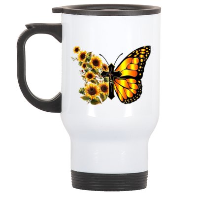 Sunflower Butterfly Faith Stainless Steel Travel Mug