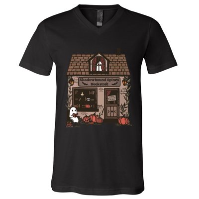 Spooky Bookstore Fall Cozy V-Neck T-Shirt