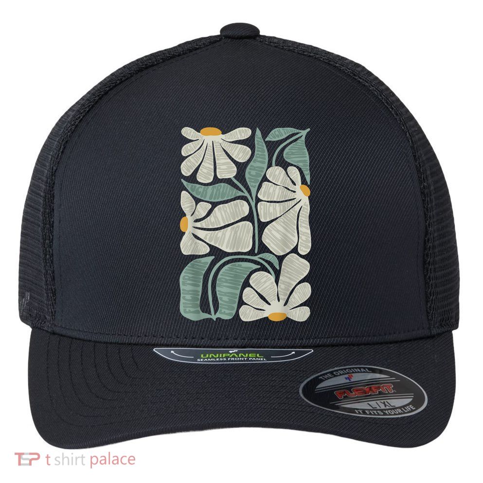 Subtle Boho Flowers Anti Trump Anti Maga Kamala Harris Voter Flexfit Unipanel Trucker Cap