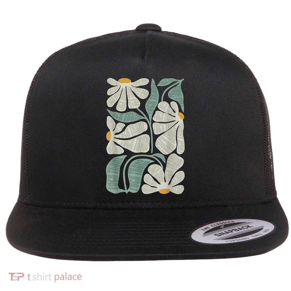 Subtle Boho Flowers Anti Trump Anti Maga Kamala Harris Voter Flat Bill Trucker Hat