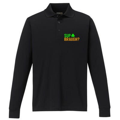 Sup Braugh Funny St Patricks Day Costume Pun Women Performance Long Sleeve Polo