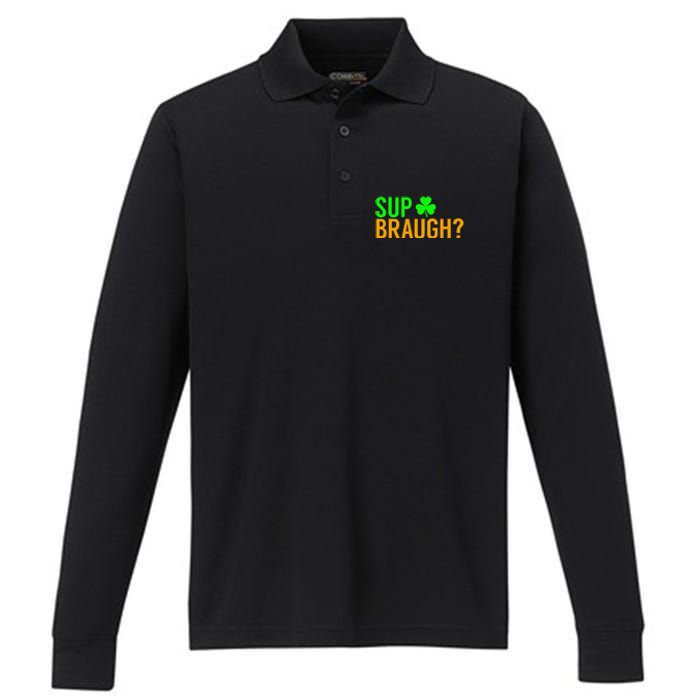 Sup Braugh Funny St Patricks Day Costume Pun Women Performance Long Sleeve Polo