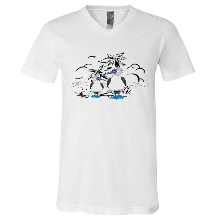 Seabirds Blue Footed Booby Bird Galapagos Islands V-Neck T-Shirt