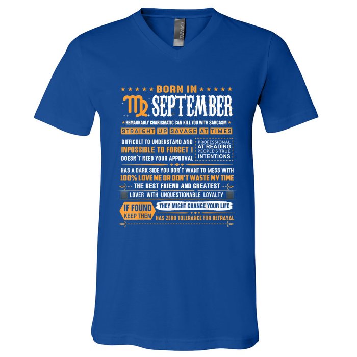 September Birthday Funny Gift Born In September Virgo Great Gift V-Neck T-Shirt