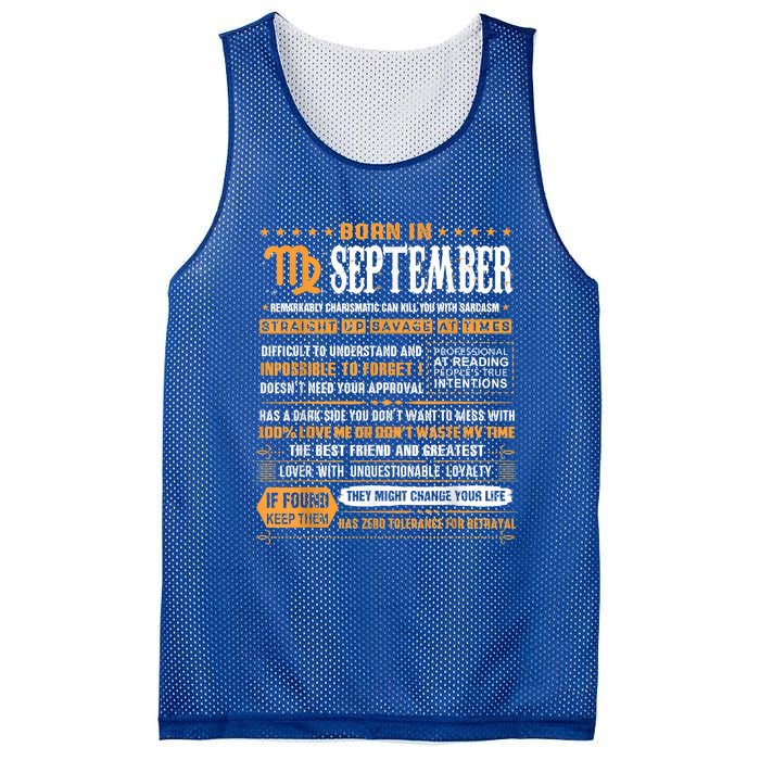 September Birthday Funny Gift Born In September Virgo Great Gift Mesh Reversible Basketball Jersey Tank