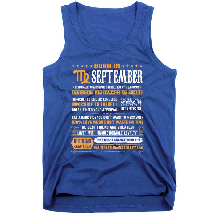 September Birthday Funny Gift Born In September Virgo Great Gift Tank Top