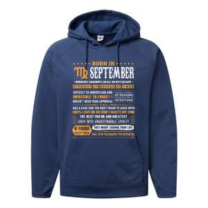 September Birthday Funny Gift Born In September Virgo Great Gift Performance Fleece Hoodie