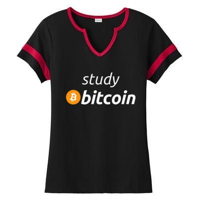 Study Bitcoin Famous Bitcoin Quote Ladies Halftime Notch Neck Tee