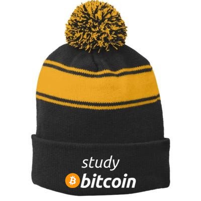 Study Bitcoin Famous Bitcoin Quote Stripe Pom Pom Beanie