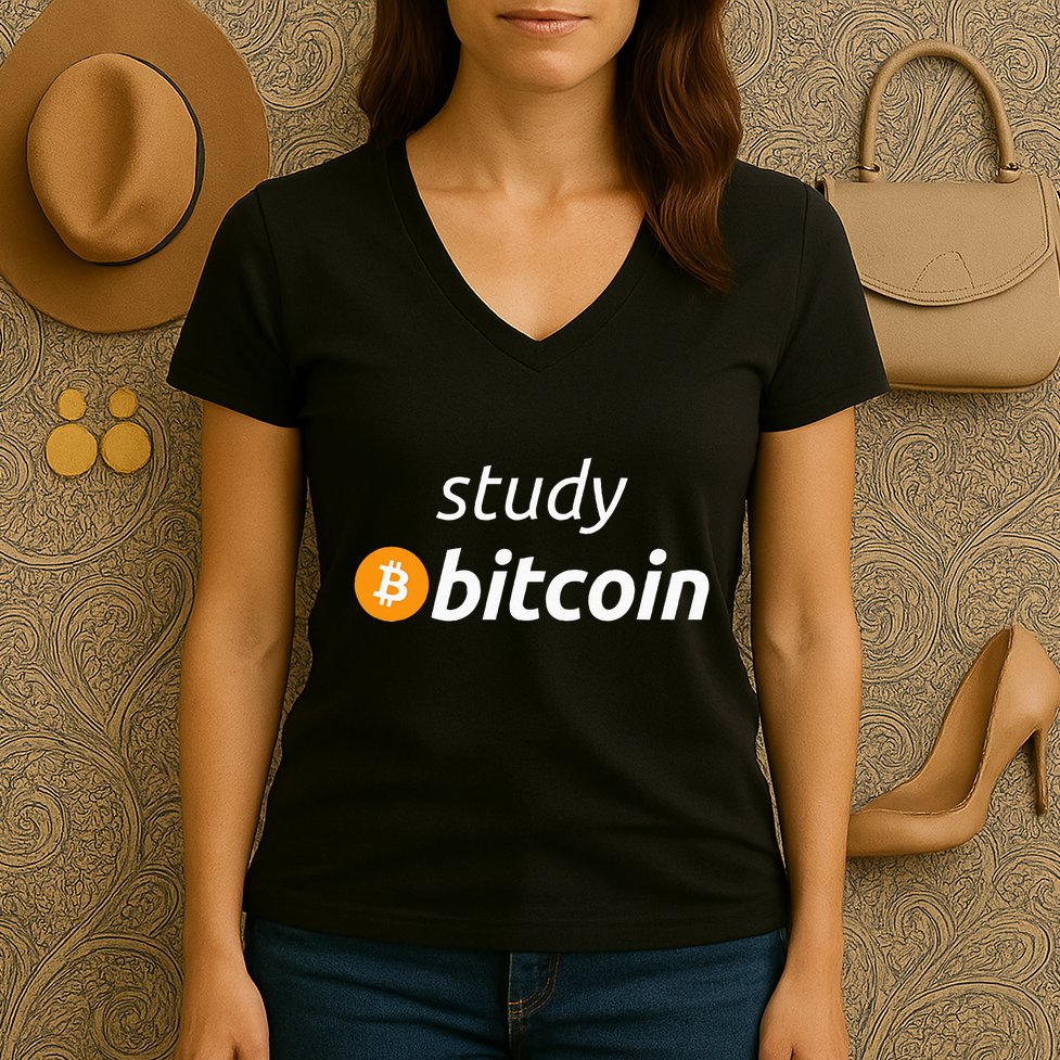 Study Bitcoin Famous Bitcoin Quote Women's V-Neck T-Shirt