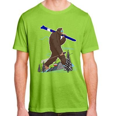 Skiing Bigfoot Funny Sasquatch Ski For Winter Skiers Funny Gift Adult ChromaSoft Performance T-Shirt