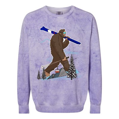 Skiing Bigfoot Funny Sasquatch Ski For Winter Skiers Funny Gift Colorblast Crewneck Sweatshirt