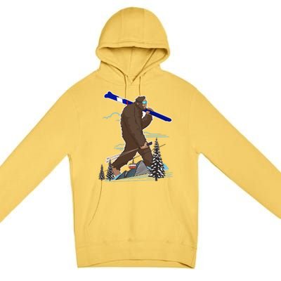 Skiing Bigfoot Funny Sasquatch Ski For Winter Skiers Funny Gift Premium Pullover Hoodie