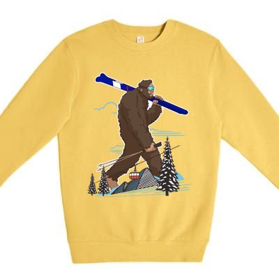 Skiing Bigfoot Funny Sasquatch Ski For Winter Skiers Funny Gift Premium Crewneck Sweatshirt